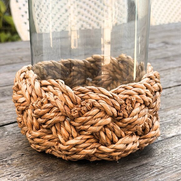 Large Woven Wicker Basket Base Hurricane Candle Holder Vase Natural Decor - Picture 4 of 6